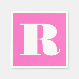 Wit Groot Stijlvol Monogram   Neon Pink Servet