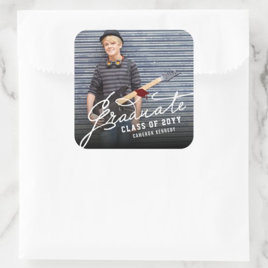 Wit handgeschreven verloop script moderne foto vierkante sticker (Tas)