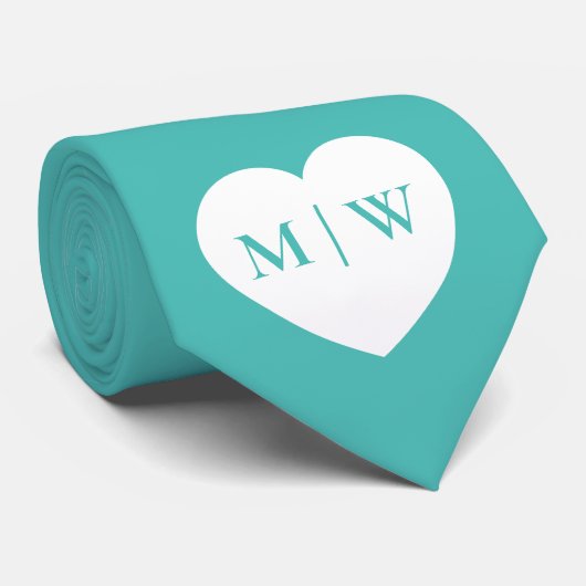 Wit hart Custom initialen namen Bruiloft op Blauwg Stropdas (Opgerold)
