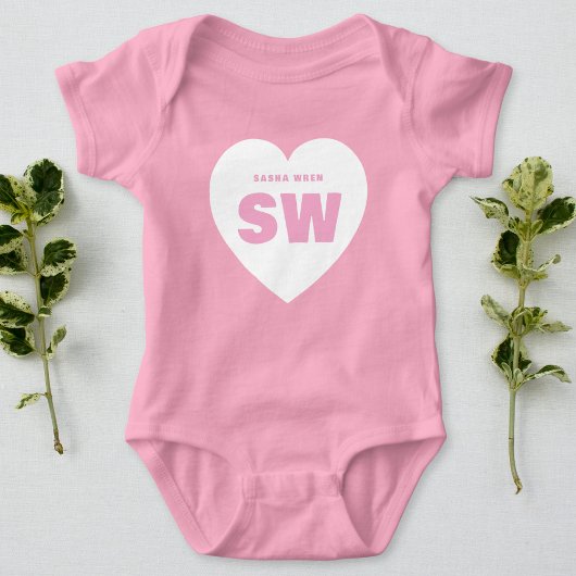 Wit Hart Monogram Wit Roze Pasgeboren Baby Set Op Romper