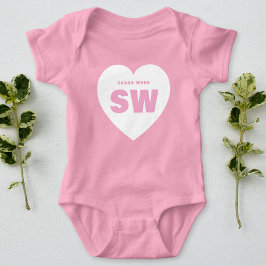 Wit Hart Monogram Wit Roze Pasgeboren Outfit Maatw Romper