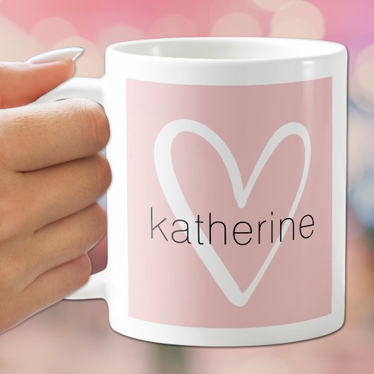 Wit Hart op Blush Roze Monogram Koffiemok