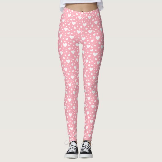 Wit hartpatroon op roze leggings (Voorkant)
