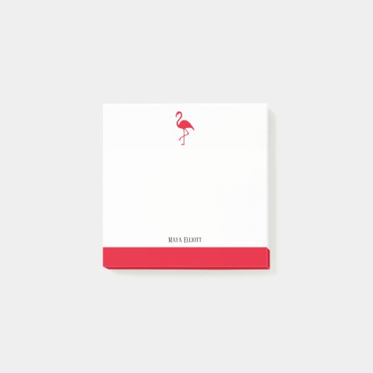 Wit & Helderrood Flamingo & Rand met Naam Post-it® Notes (Voorkant)