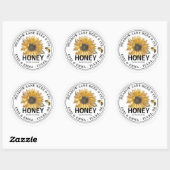 Wit honingetiket met zonnebloem en honingbijen ronde sticker (Vel)