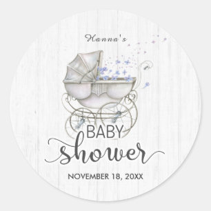 Wit Hout &  Carriage Boy Baby shower Ronde Sticker