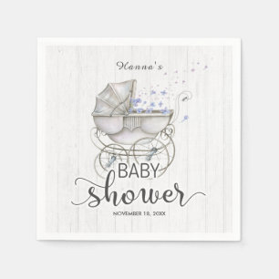 Wit Hout &  Carriage Boy Baby shower Servetten