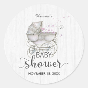 Wit Hout &  Carriage Meisje Baby shower Ronde Sticker