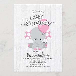 Wit Hout Roze Olifant Baby shower Invitation Kaart