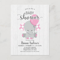 Wit Hout Roze Olifant Baby shower Invitation