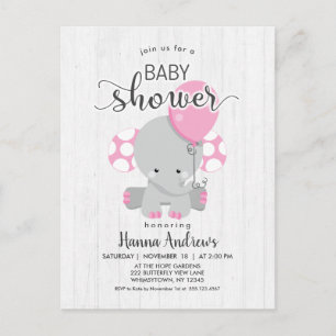 Wit Hout Roze Olifant Baby shower Invitation Uitnodiging Briefkaart