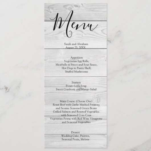 Wit Hout Rustieke Chic Trouwmenu Menu (Voorkant)