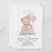 Wit Hout Teddy Bear Meisje Baby shower Uitnodiging (Voorkant)