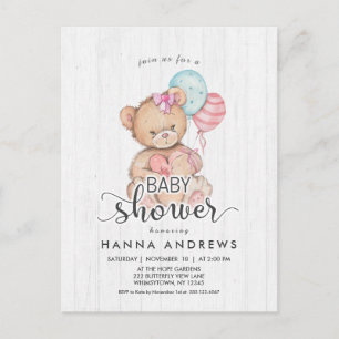 Wit Hout Teddy Bear Meisje Baby shower Uitnodiging Briefkaart