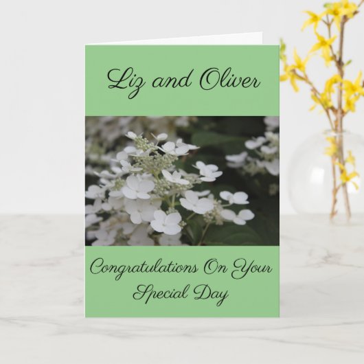 WIT-HYDRANGEAS-CONGRATULATIES VOOR DOUANEWEDING KAART (Gele Bloem)