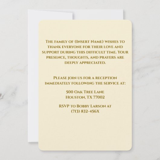 Wit in liefdevolle herinnering Trees Memorial begr Kaart (Achterkant)