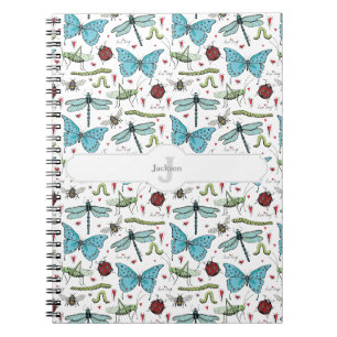 Wit insect patroon monogram notitieboek