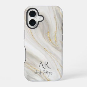 Wit Jade Marmer Goud Glitter iPhone 16 Hoesje