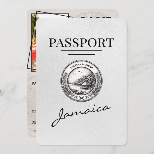 Wit Jamaica paspoort Bewaar de datum Save The Date (Voorkant / Achterkant)