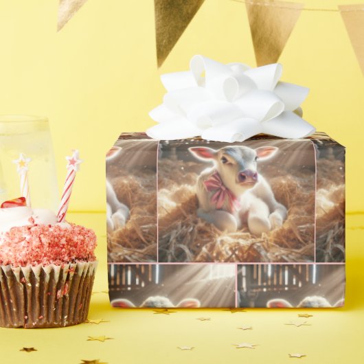Wit kalf in stalstal cadeaupapier (Verjaardagsfeest)
