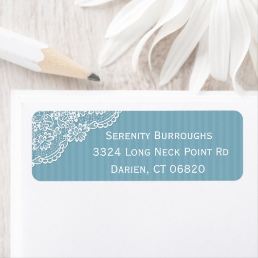 Wit Kant Blauwe Strepen Gepersonaliseerd Adreslabe Etiket (Insitu)
