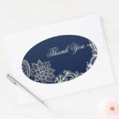  wit kant marineblauw bruiloft dank u ovale sticker (Envelop)