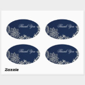  wit kant marineblauw bruiloft dank u ovale sticker (Vel)