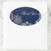  wit kant marineblauw bruiloft dank u ovale sticker (Tas)