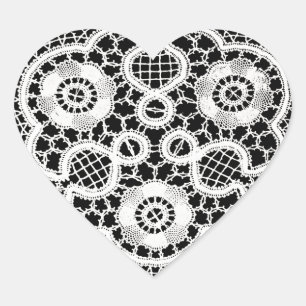 Wit Kant op zwart (hartvormige Stickers) Hart Sticker
