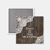  wit kant, oude houten bruiloft Save the Date Magneet (Voorkant / Achterkant)