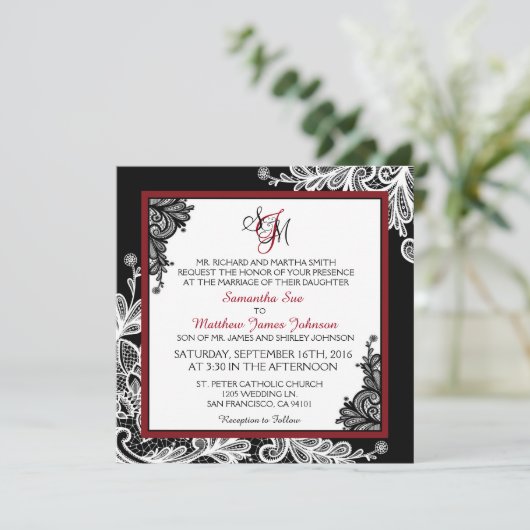 Wit Kant Zwart Modern Gothic Huwelijksuitnodiging Kaart (Staand voorkant)