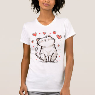 Wit kat met hart T-shirt | Cute Minimalistische po