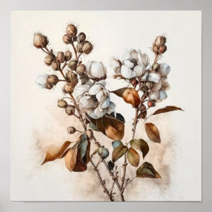 Wit Katoenen Bloemen Art Print Poster