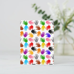 Wit Kleurrijk Handafdruk Patroon Ontwerp Briefkaart