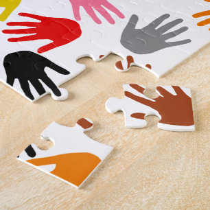 Wit Kleurrijk Handafdruk Patroon Ontwerp Legpuzzel