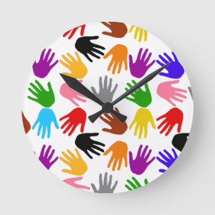 Wit Kleurrijk Handafdruk Patroon Ontwerp Ronde Klok