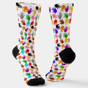 Wit Kleurrijk Handafdruk Patroon Ontwerp Sokken
