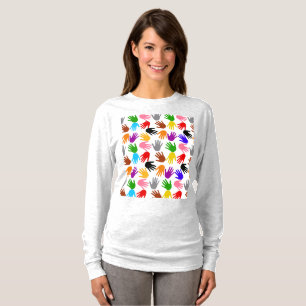 Wit Kleurrijk Handafdruk Patroon Ontwerp T-shirt