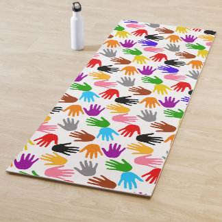 Wit Kleurrijk Handafdruk Patroon Ontwerp Yogamat