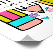 Wit Kleurrijke Leraar Cartoon Potlood Poster (Hoek)