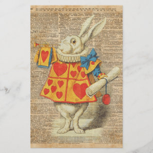 Wit Konijn Alice in het Vintage Kunstwerk van het Briefpapier