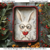 Wit konijn, bril en een rood hart BY3 decoupage Tissuepapier