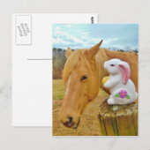 Wit konijn en blond geel paard briefkaart (Voorkant / Achterkant)