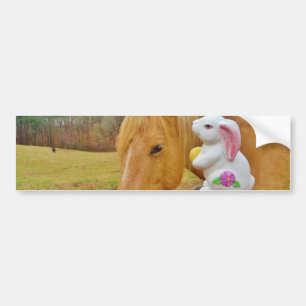 Wit konijn en blond geel paard bumpersticker