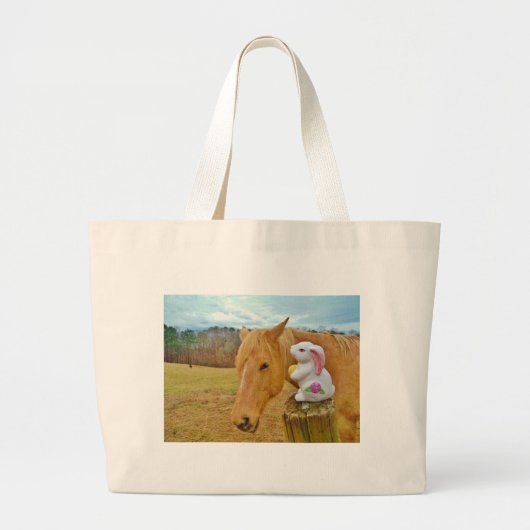 Wit konijn en blond geel paard grote tote bag (Voorkant)