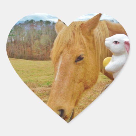 Wit konijn en blond geel paard hart sticker (Voorkant)