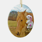 Wit konijn en blond geel paard keramisch ornament (Rechts)