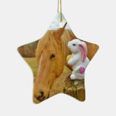 Wit konijn en blond geel paard keramisch ornament (Rechts)