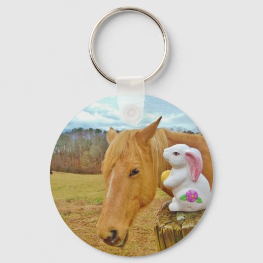 Wit konijn en blond geel paard sleutelhanger (Voorkant)