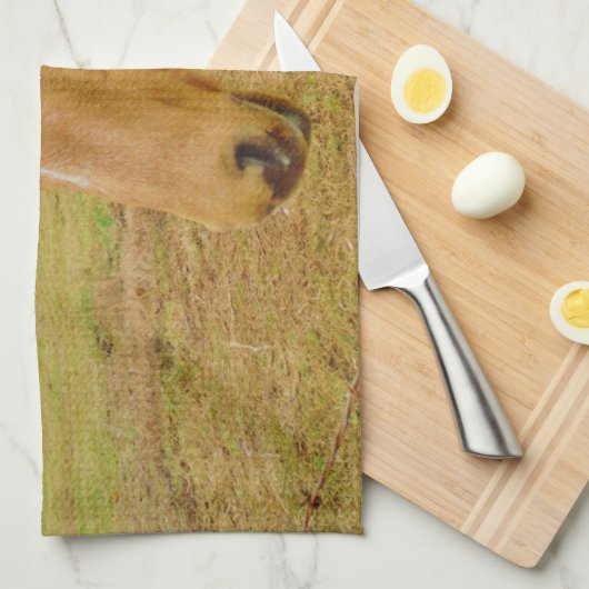 Wit konijn en blond geel paard theedoek (Quarter Fold)